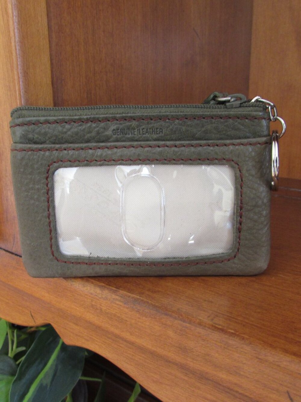 FOSSIL Genuine Leather Olive Green Popstitch ID Case Keychain Card Wallet